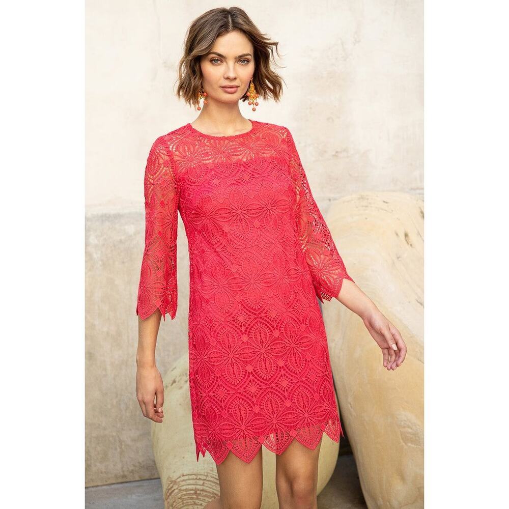 NWT Trina Turk Moroccan Sunset Atlantic Lace 3/4 Sleeve Mini Shift Dress